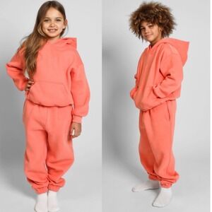 Comfrt Kids Hoodie and Joggers Matching Set Coral Peach Fleece Sweat Set Large